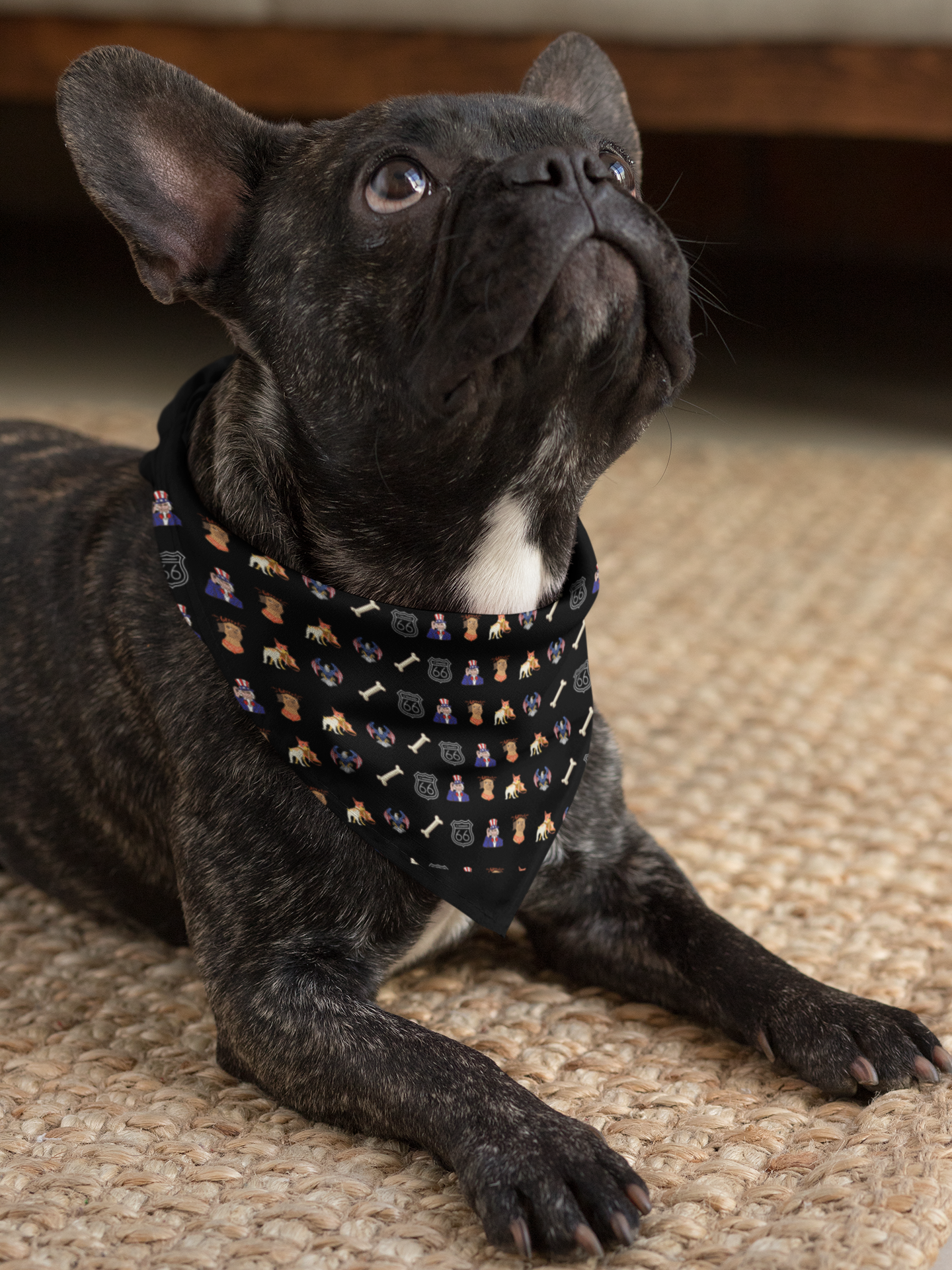 Route 66 Patriotic Pet Bandana: Clip-on Bandana with Americana Design
