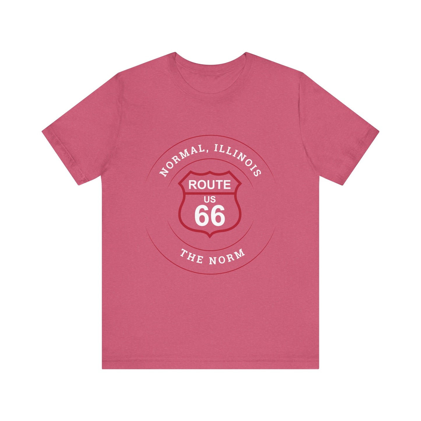 Heather raspberry retro Route 66 unisex jersey tee with Normal, IL: "The Norm" design