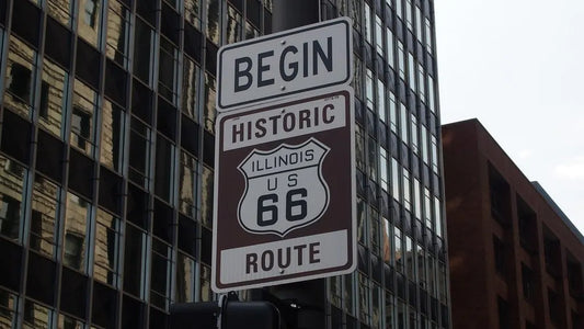 Begin Route 66 sign on Adams Street in downtown Chicago, Illinois