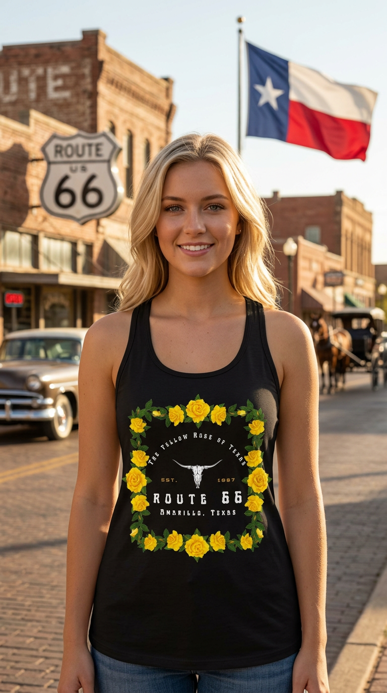 Yellow Rose of Texas Route 66 Women's Racerback Tank