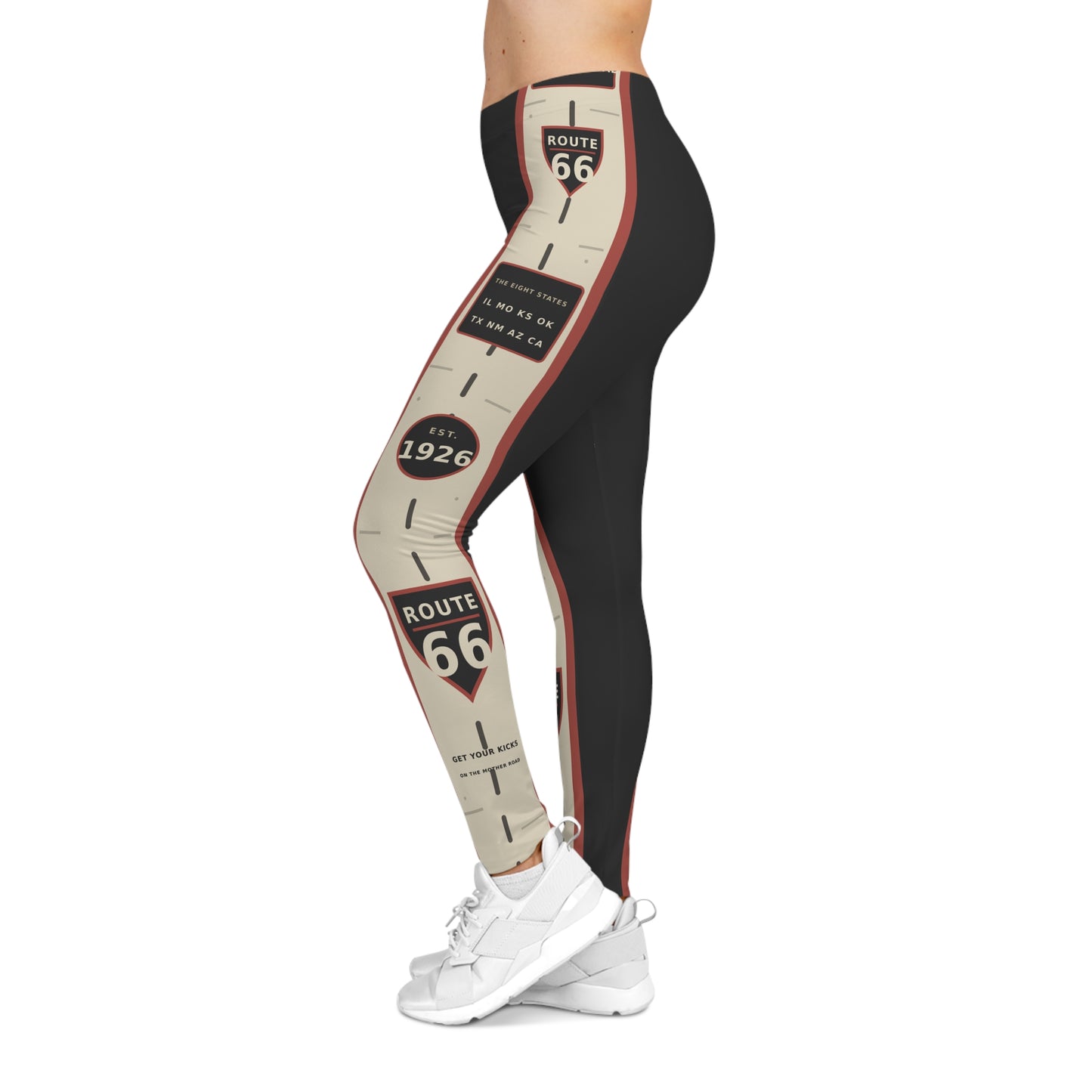 Route 66 Vintage Roadmap Leggings: Women's Retro Travel Tights