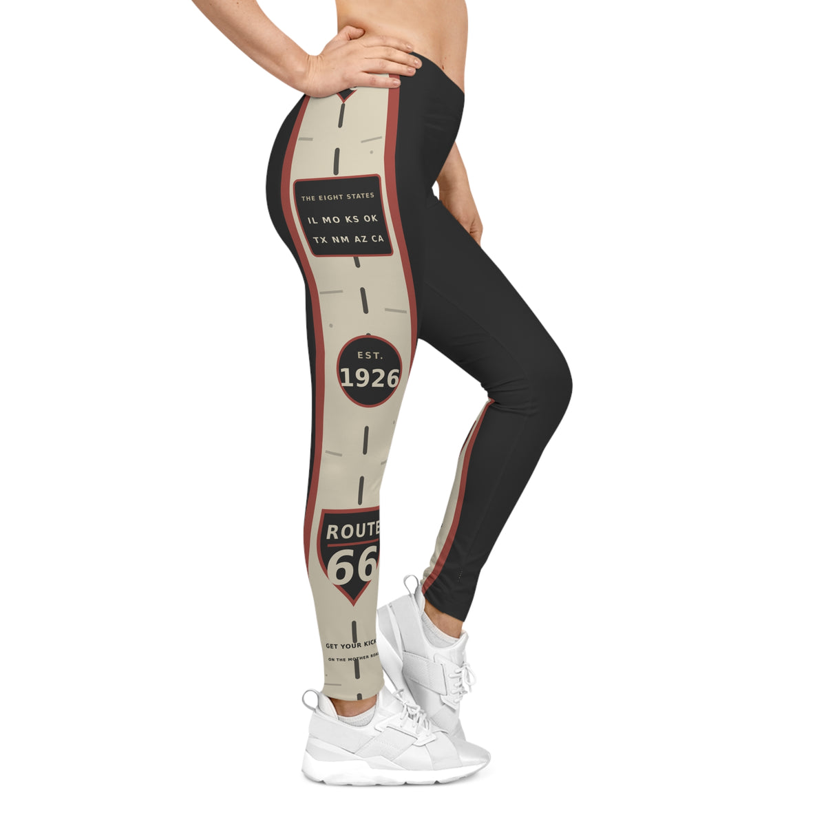 Route 66 Vintage Roadmap Leggings: Women's Retro Travel Tights