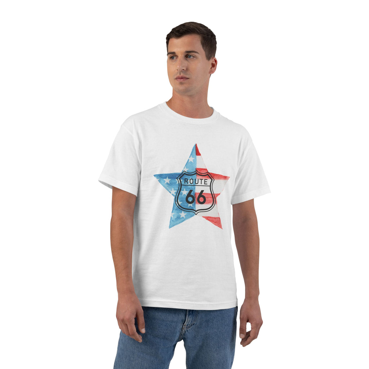 Patriotic Vintage Route 66 T-Shirt: Americana Star Edition