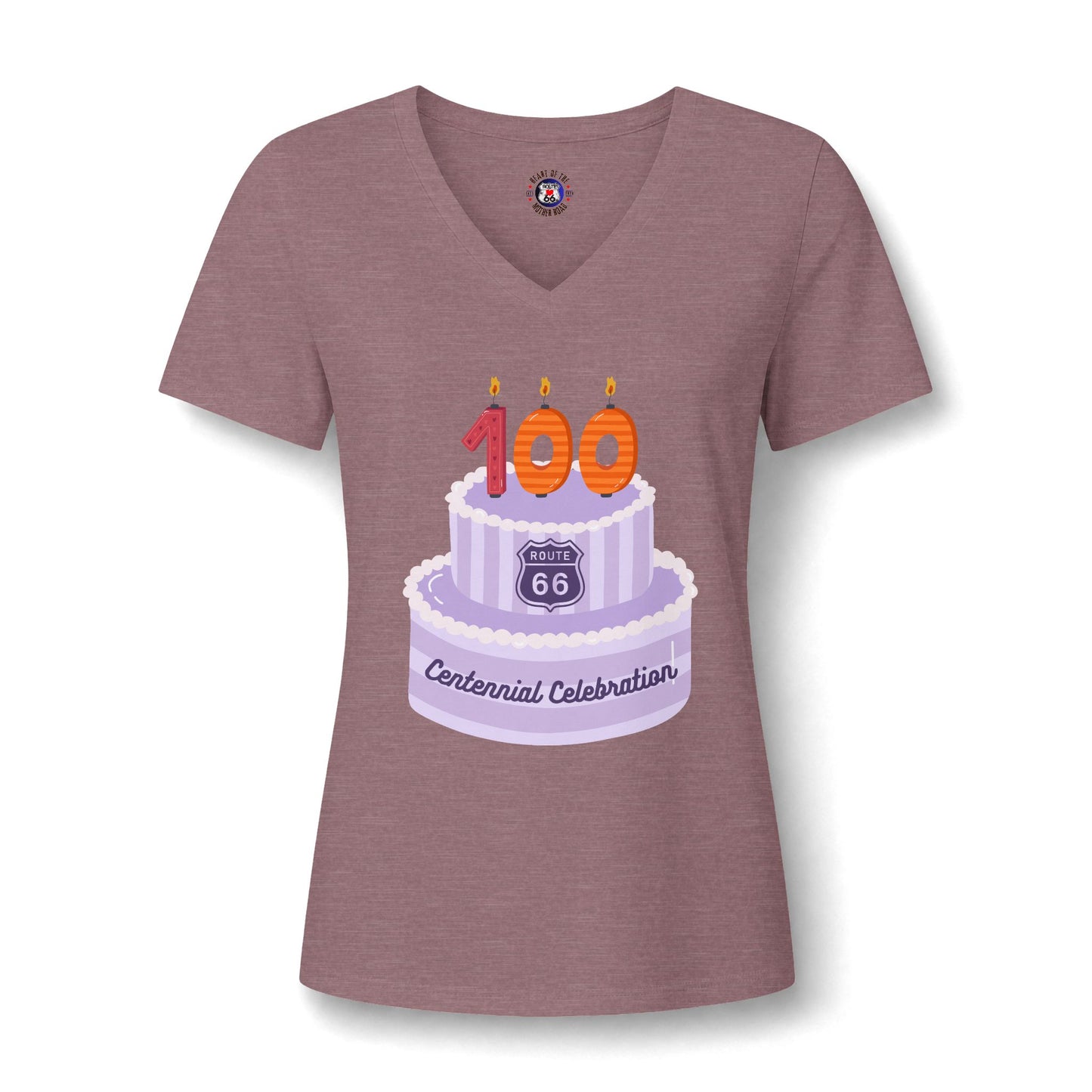 Centennial Route 66 100th Birthday Cake V‑Neck Tee