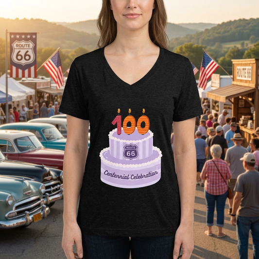 Centennial Route 66 100th Birthday Cake V‑Neck Tee