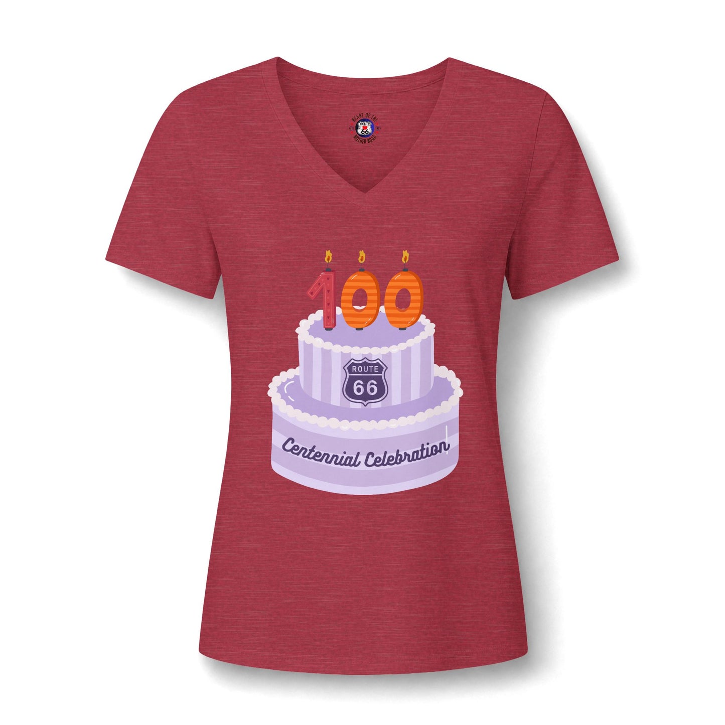 Centennial Route 66 100th Birthday Cake V‑Neck Tee