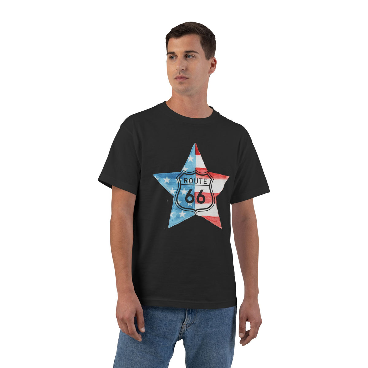 Patriotic Vintage Route 66 T-Shirt: Americana Star Edition