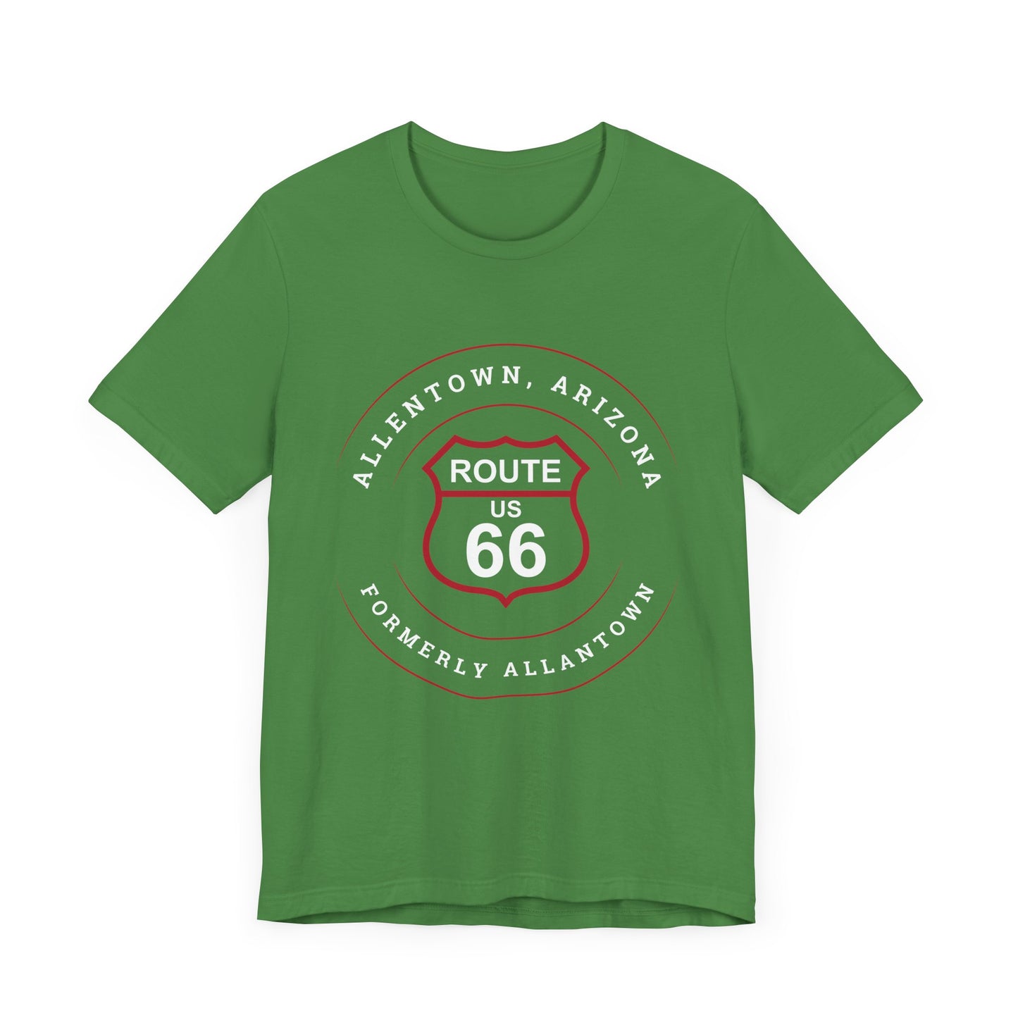 Leaf retro Route 66 unisex jersey tee with Allentown, AZ: "Formerly Allantown" design