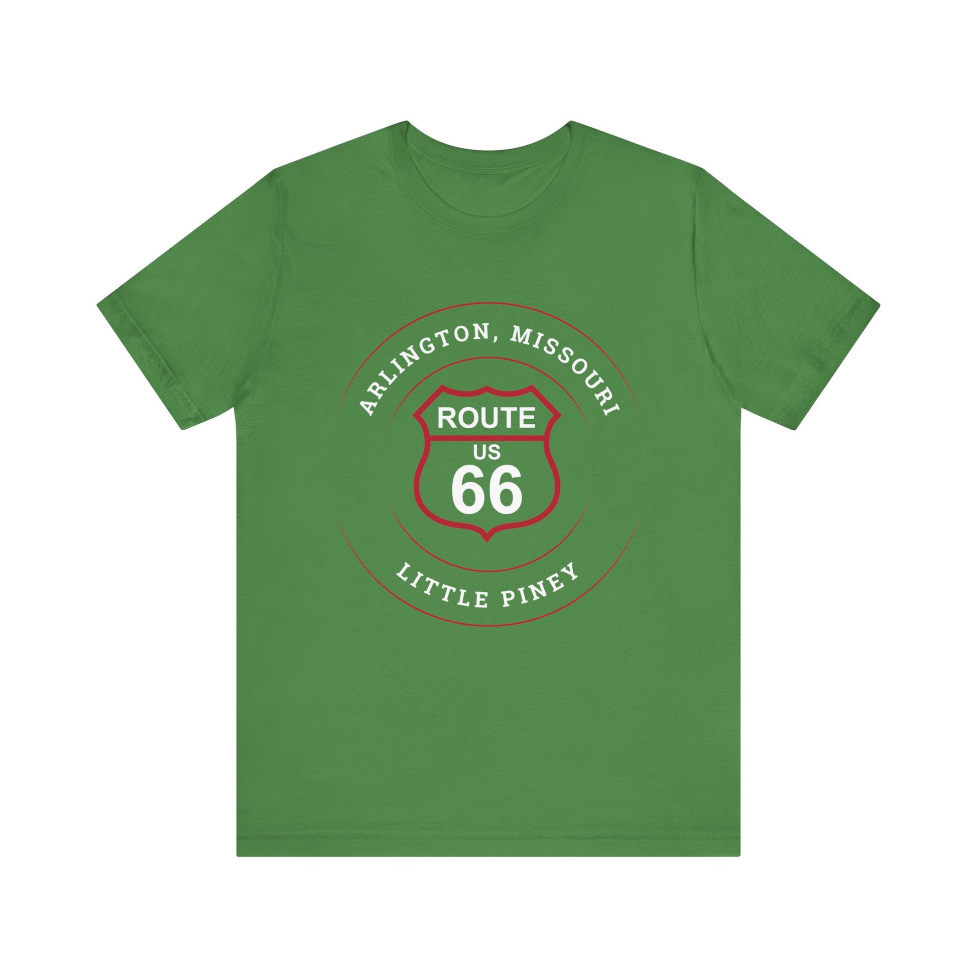 Leaf retro Route 66 unisex jersey tee with Arlington, MO: "Little Piney" design