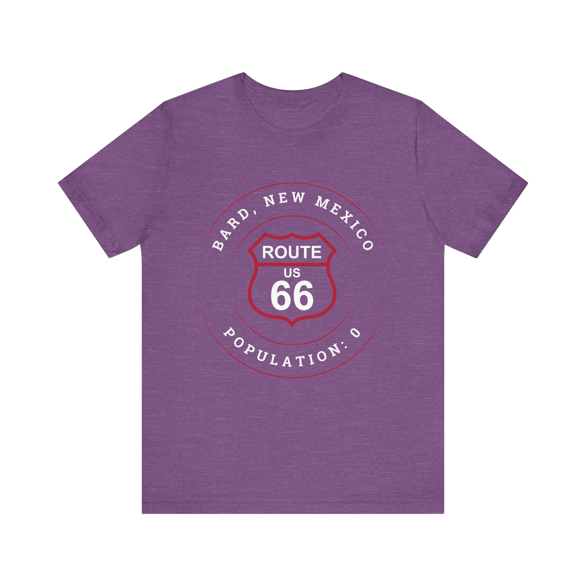 Heather team purple retro Route 66 unisex jersey tee with Bard, NM: Population: 0 graphic