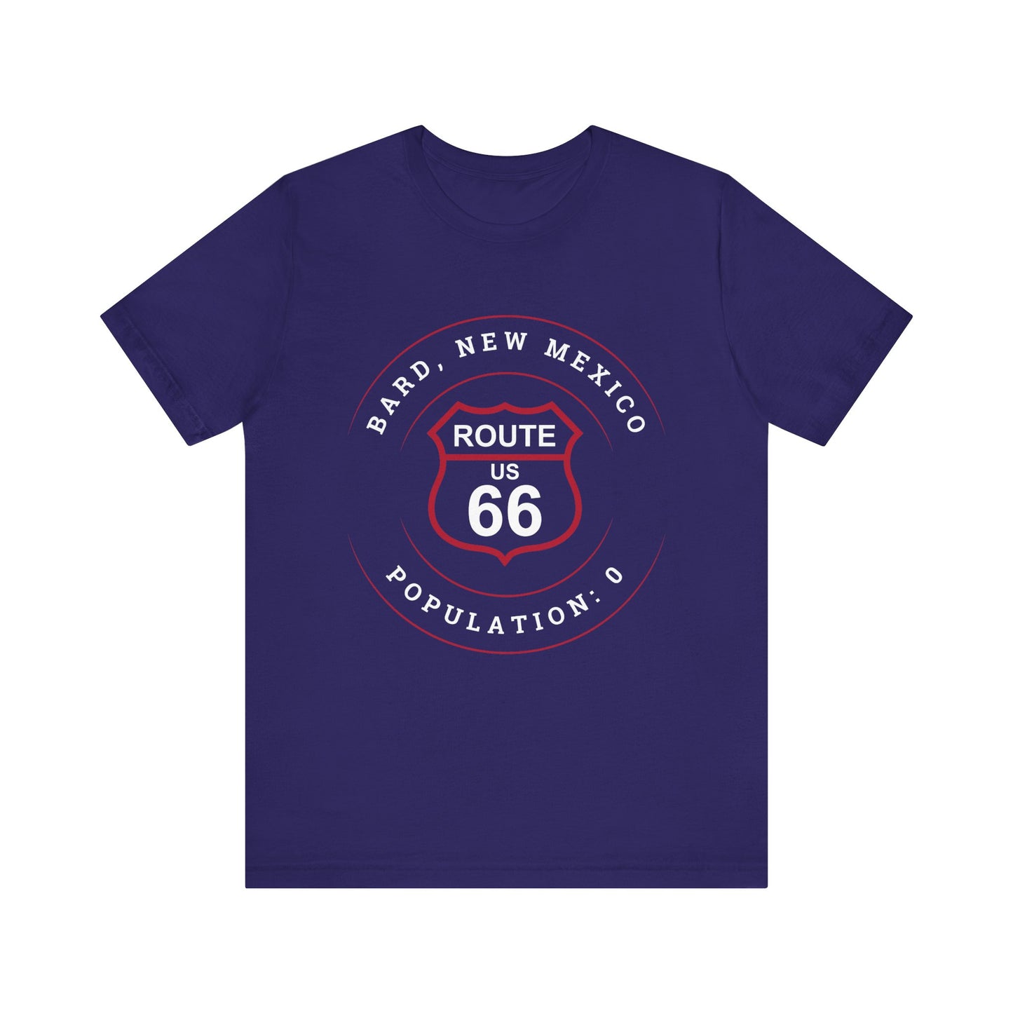 Team navy retro Route 66 unisex jersey tee with Bard, NM: Population: 0 graphic