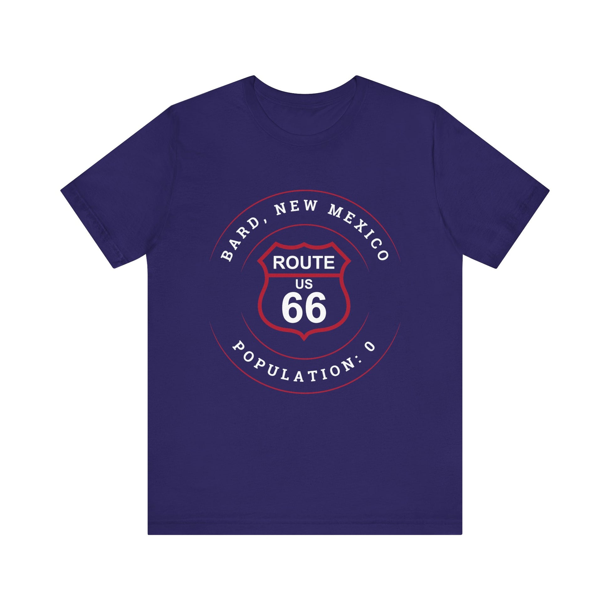 Team navy retro Route 66 unisex jersey tee with Bard, NM: Population: 0 graphic