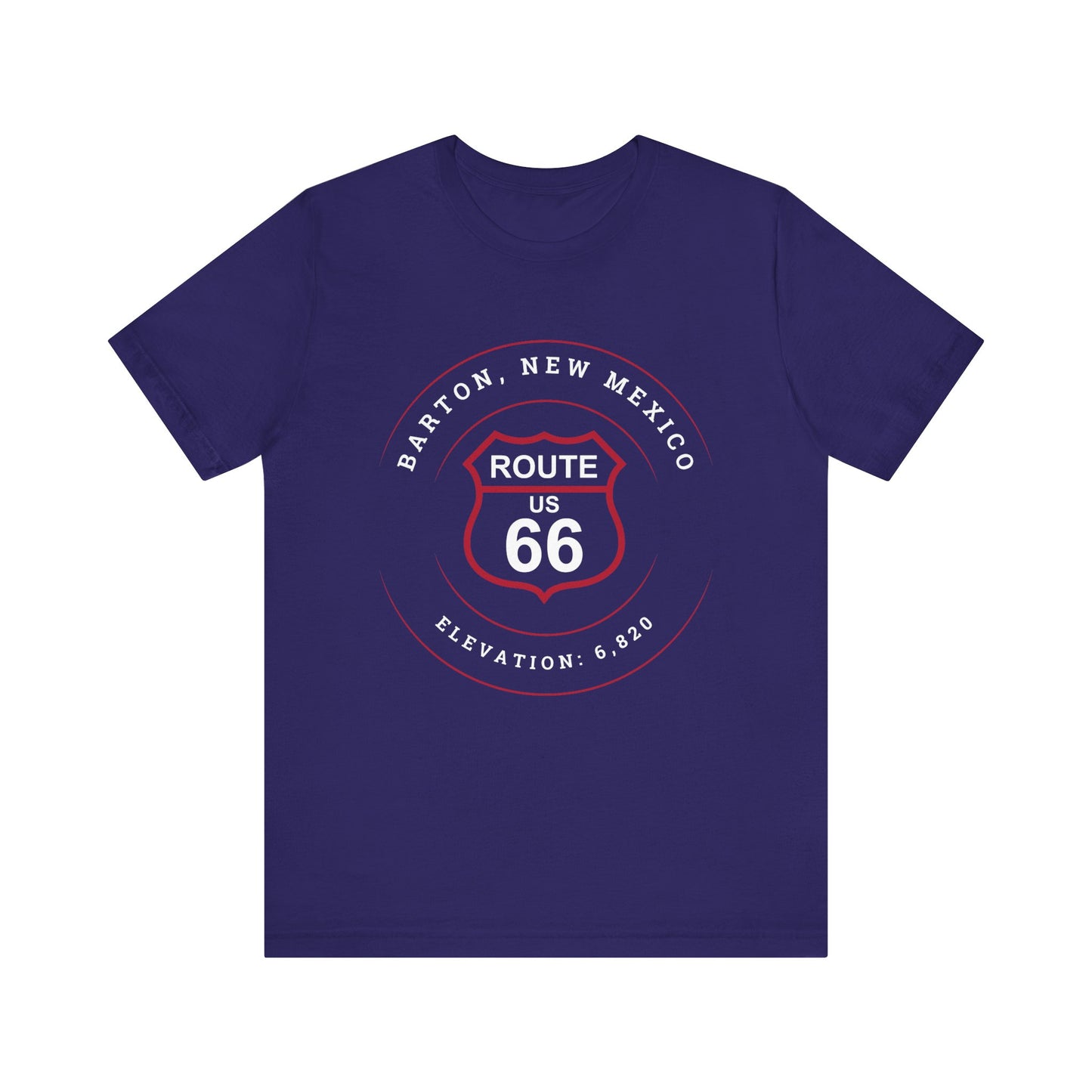 Team navy retro Route 66 unisex jersey tee with Bard, NM: Elevation: 6,820 graphic
