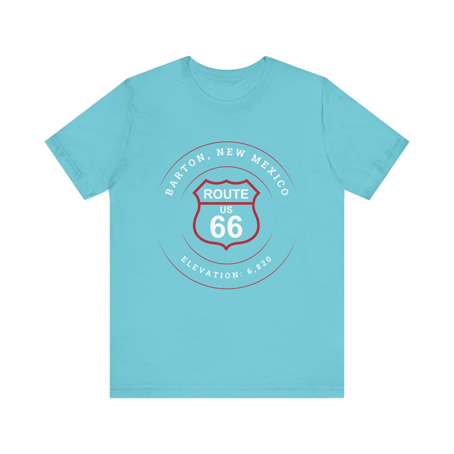 Turquoise retro Route 66 unisex jersey tee with Bard, NM: Elevation: 6,820 graphic