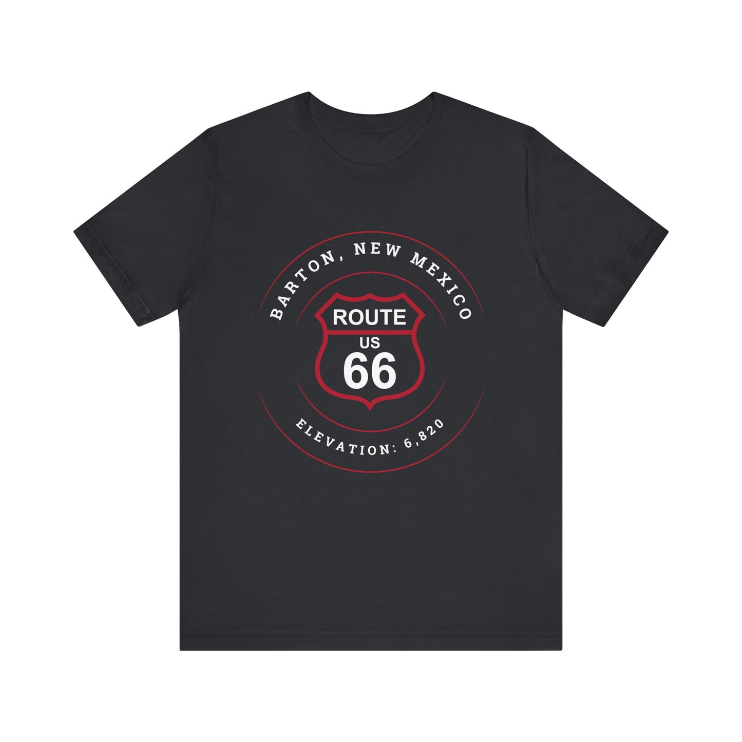 Vintage black retro Route 66 unisex jersey tee with Bard, NM: Elevation: 6,820 graphic