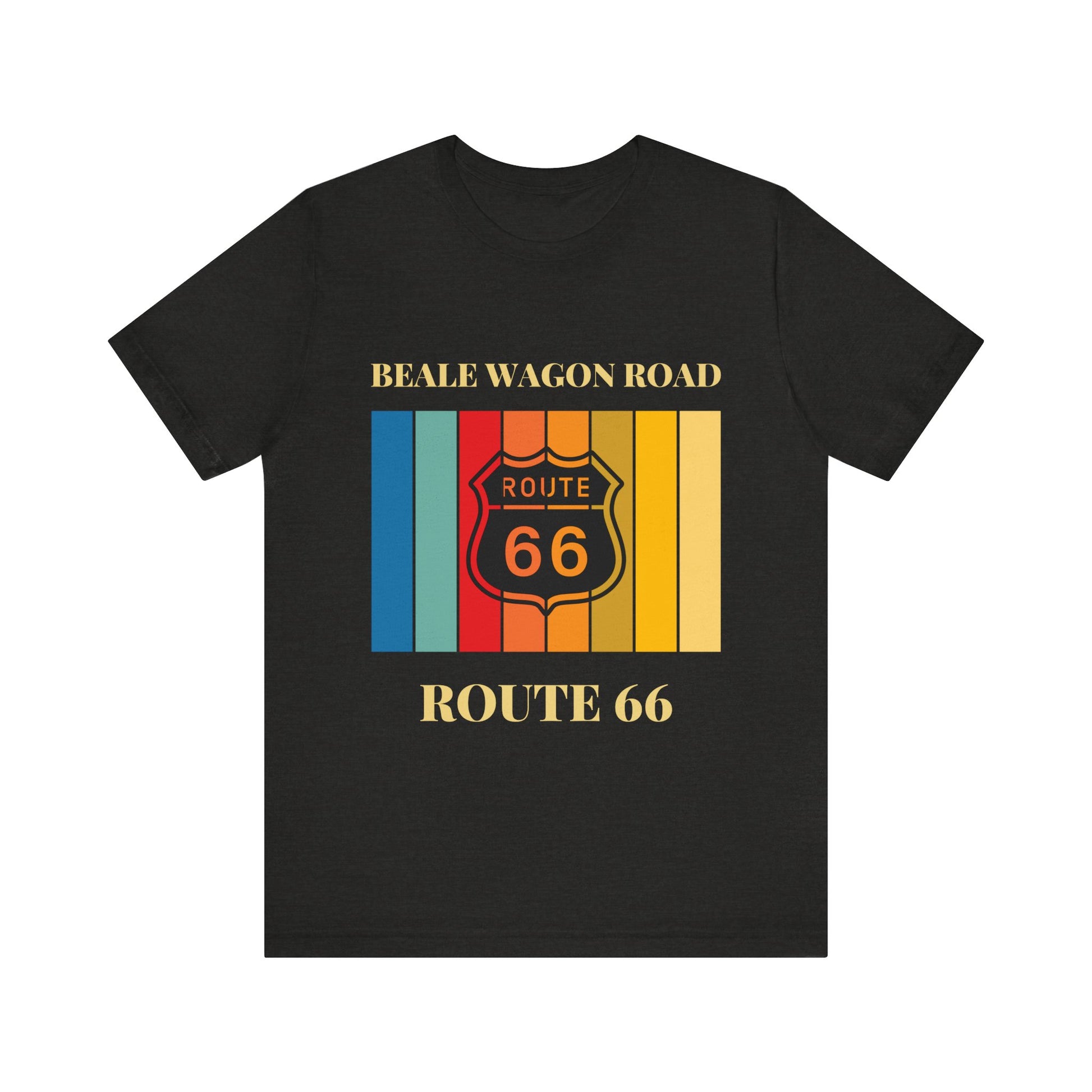 Black heather retro unisex jersey tee with Beale Wagon Road design
