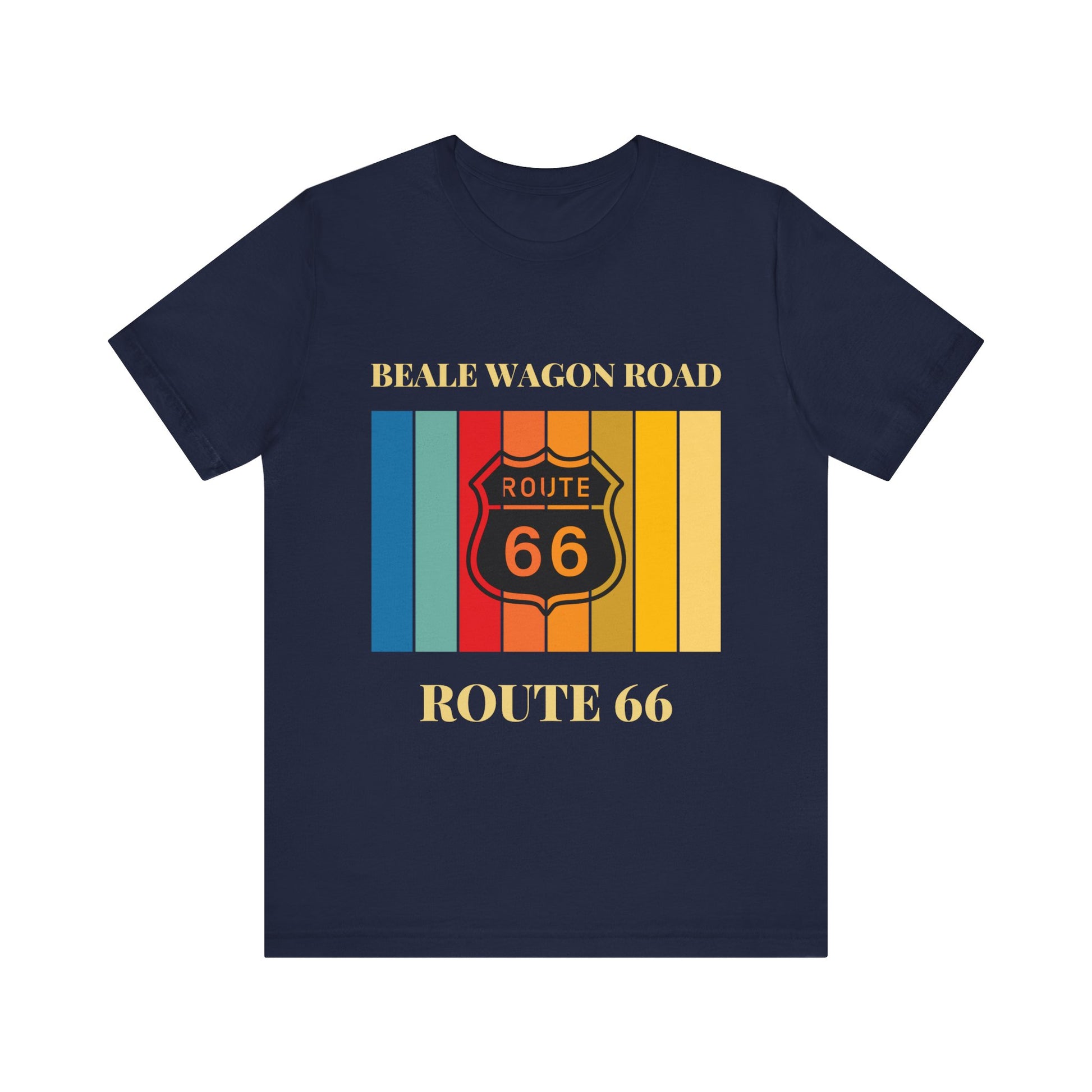 Navy retro unisex jersey tee with Beale Wagon Road design