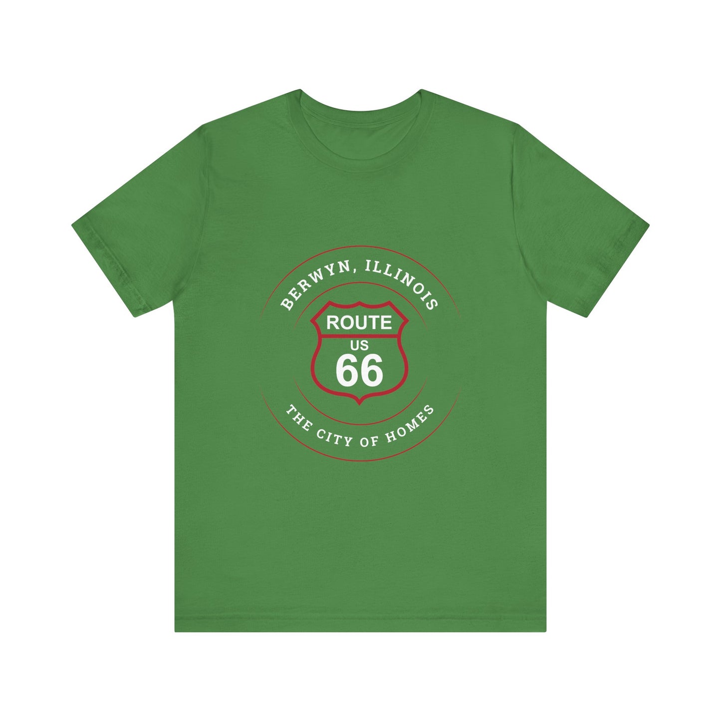 Leaf retro Route 66 unisex jersey tee with Berwyn, IL:: "City of Homes" design
