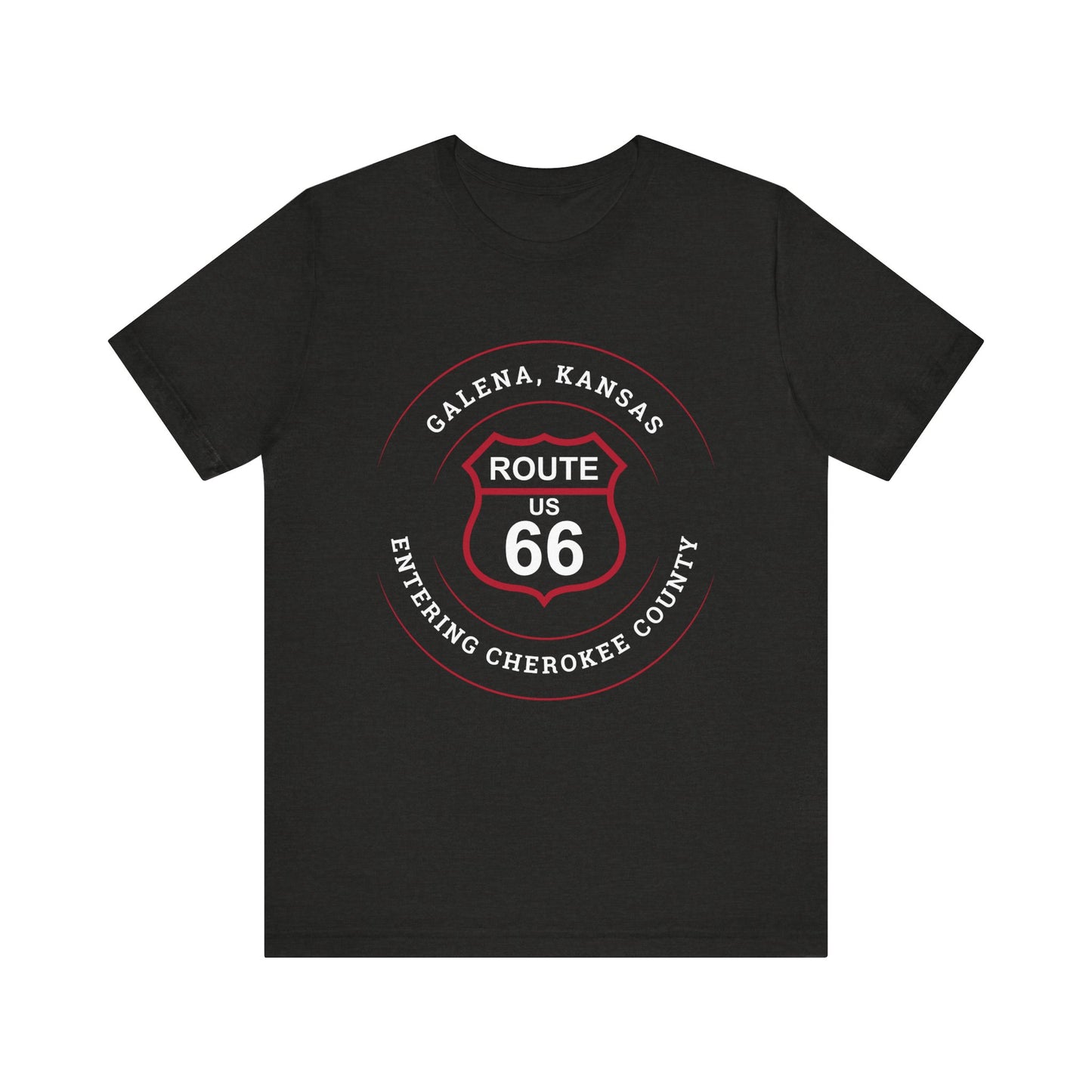 Black heather retro Route 66 unisex jersey tee with Galena, KS "Entering Cherokee County" design
