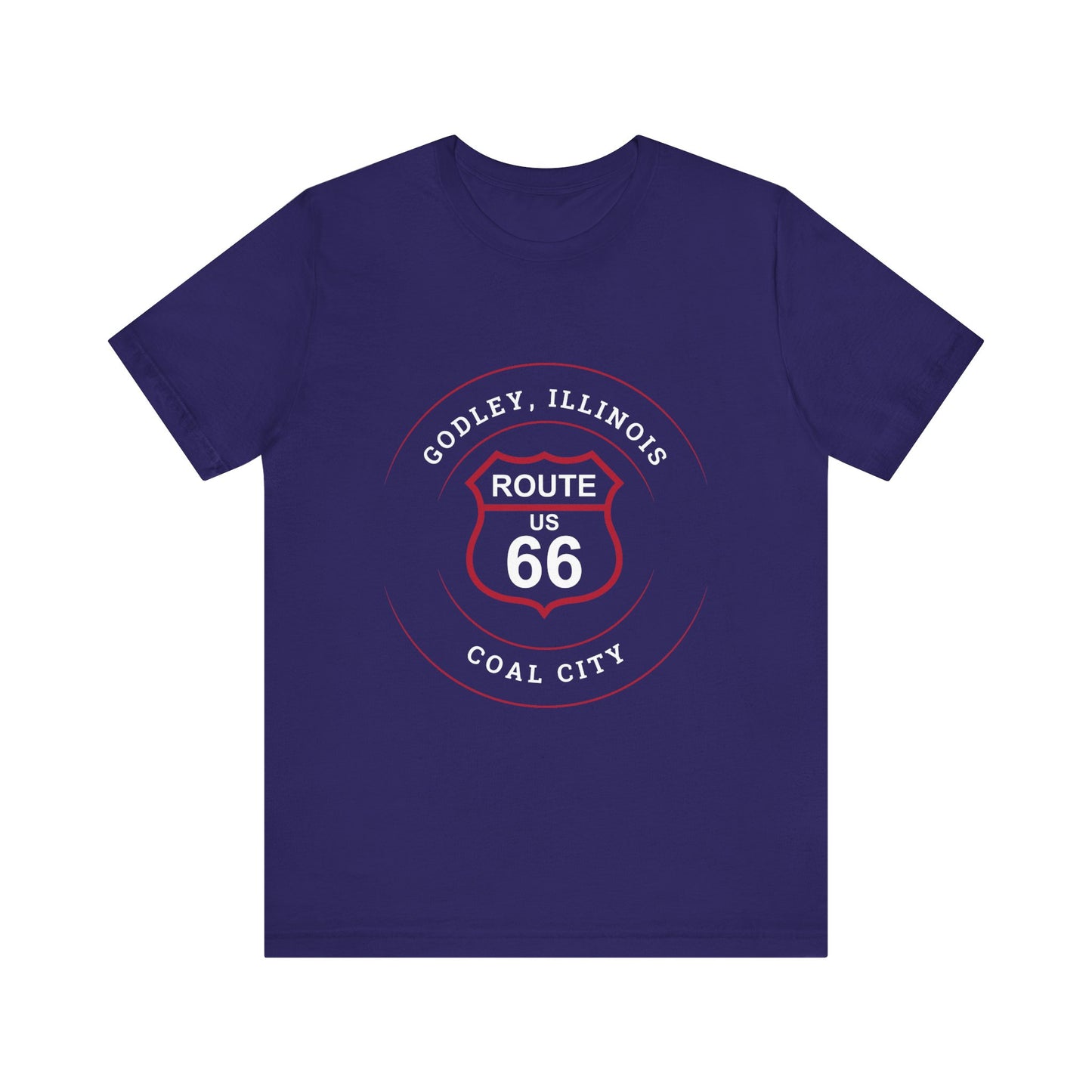 Team navy retro Route 66 unisex jersey tee with Godley, IL: "Coal City" design