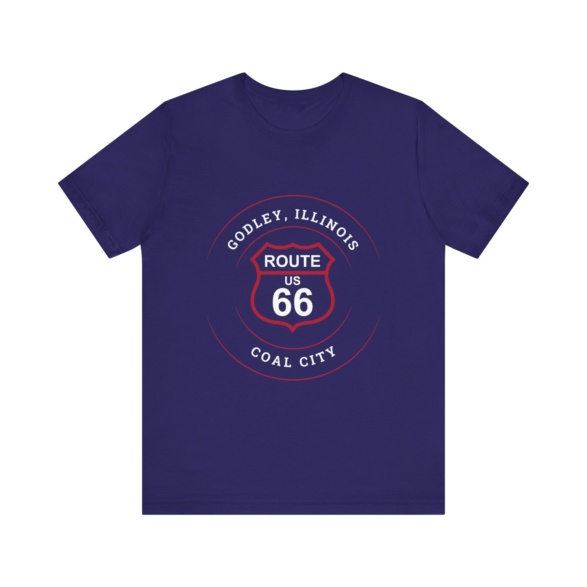 Team navy retro Route 66 unisex jersey tee with Godley, IL: "Coal City" design