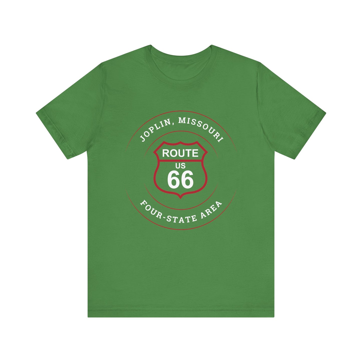 Leaf retro Route 66 unisex jersey tee with Joplin, MO "Four-State Area" design