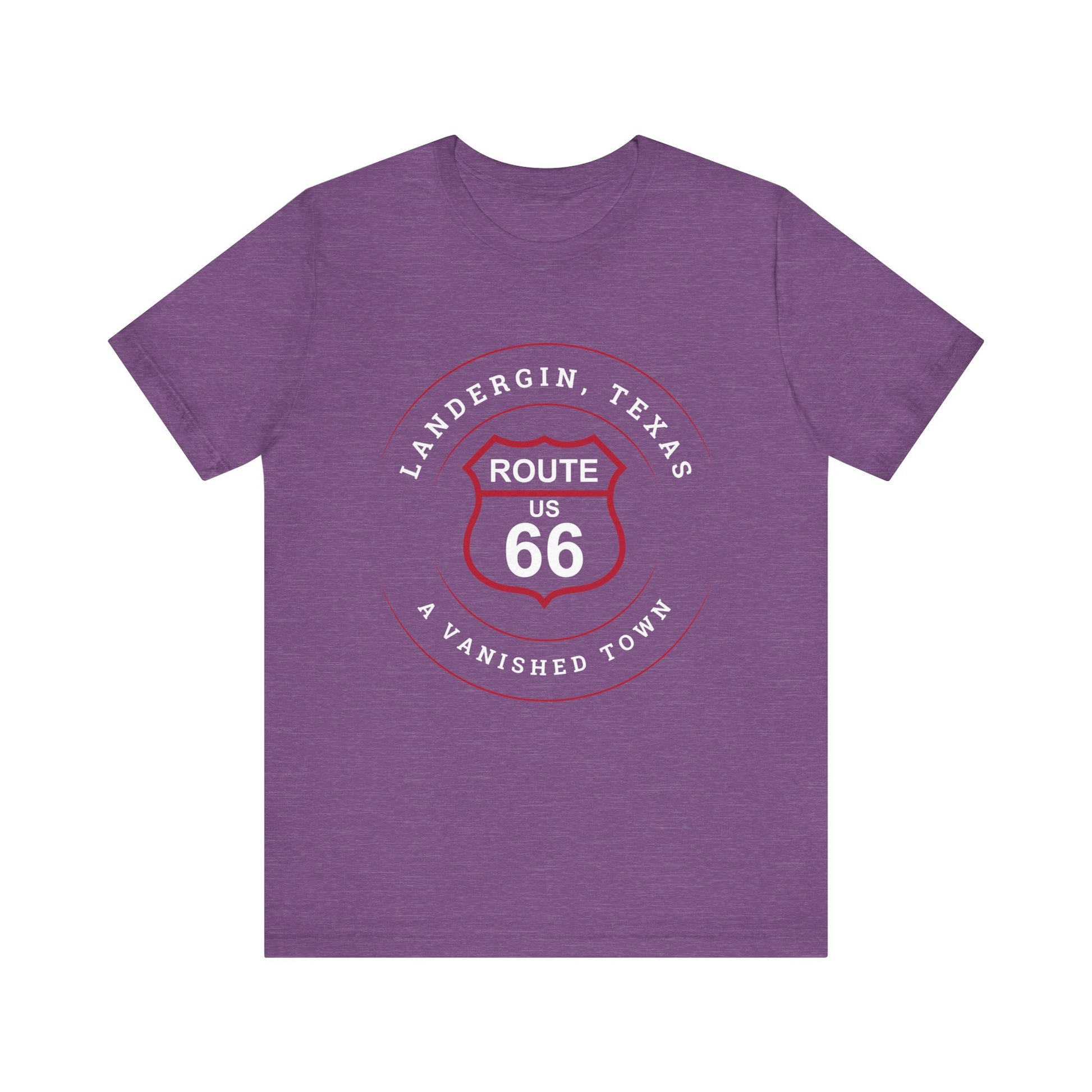 Heather team purple retro Route 66 unisex jersey tee with Landergin, TX: A Vanished Town of Route 66 graphic