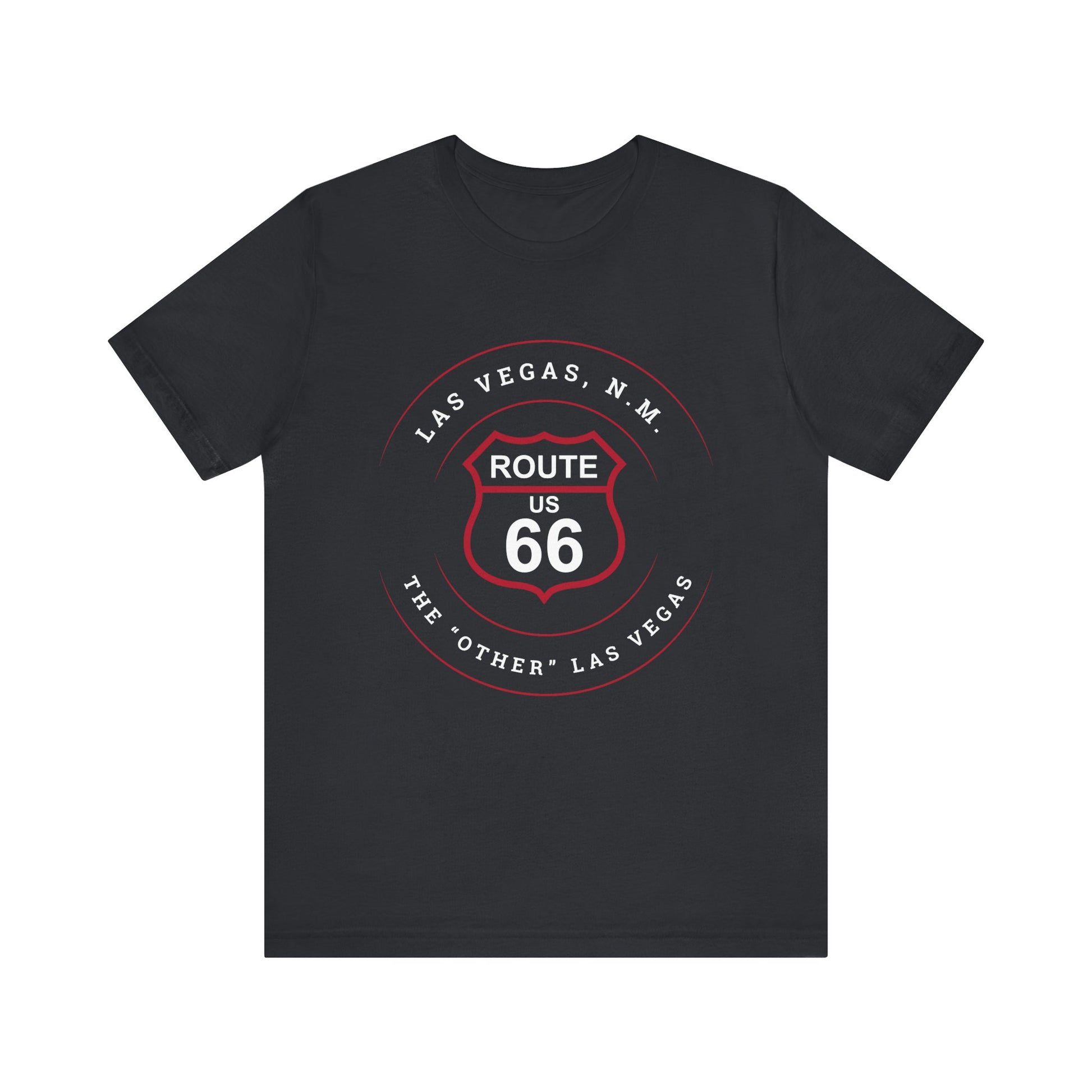 Vintage black retro Route 66 unisex jersey tee with Las Vegas, NM: "The Other Las Vegas" design