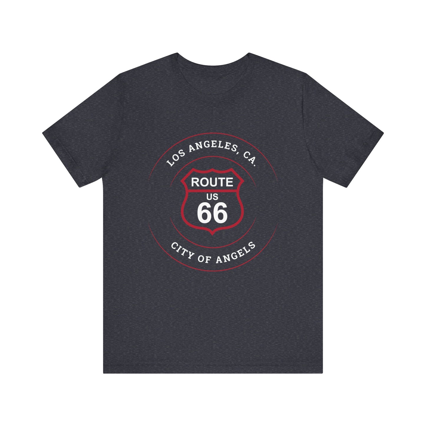 Heather navy retro Route 66 unisex jersey tee with Los Angeles, CA: "City of Angels" design
