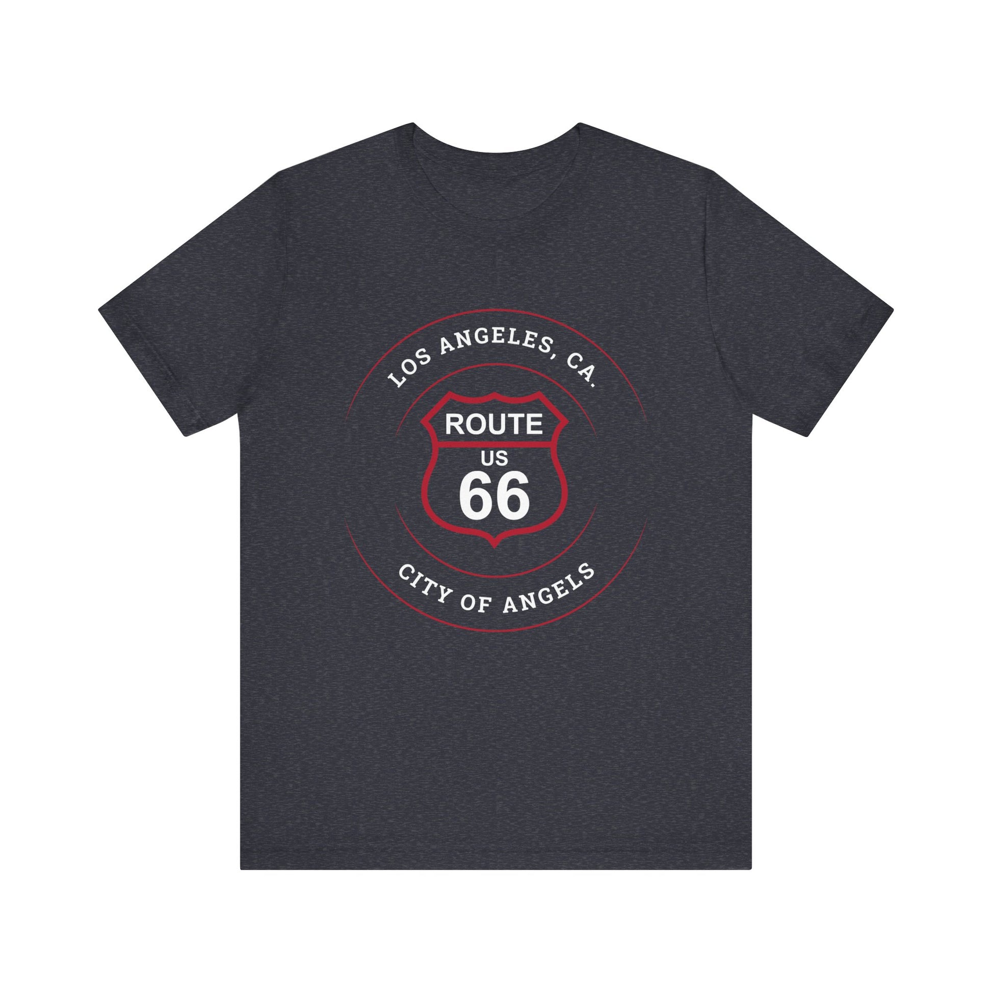 Heather navy retro Route 66 unisex jersey tee with Los Angeles, CA: "City of Angels" design