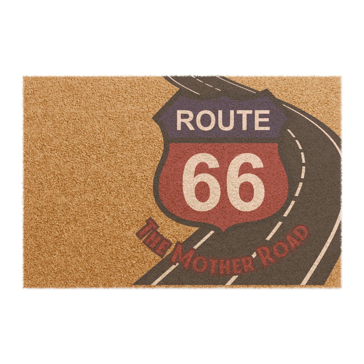 Route 66 'The Mother Road' Coir Doormat with Route 66 shield and winding road graphic - Durable Outdoor Welcome Mat for Front Door, Garage or Patio