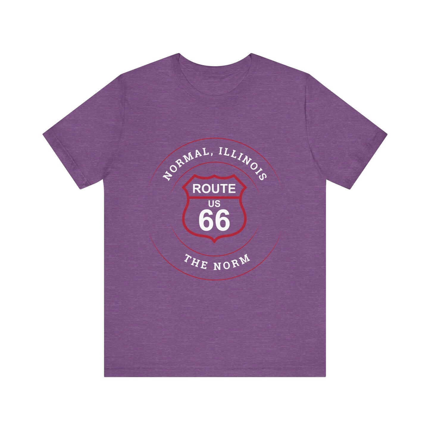 Heather team purple retro Route 66 unisex jersey tee with Normal, IL: "The Norm" design