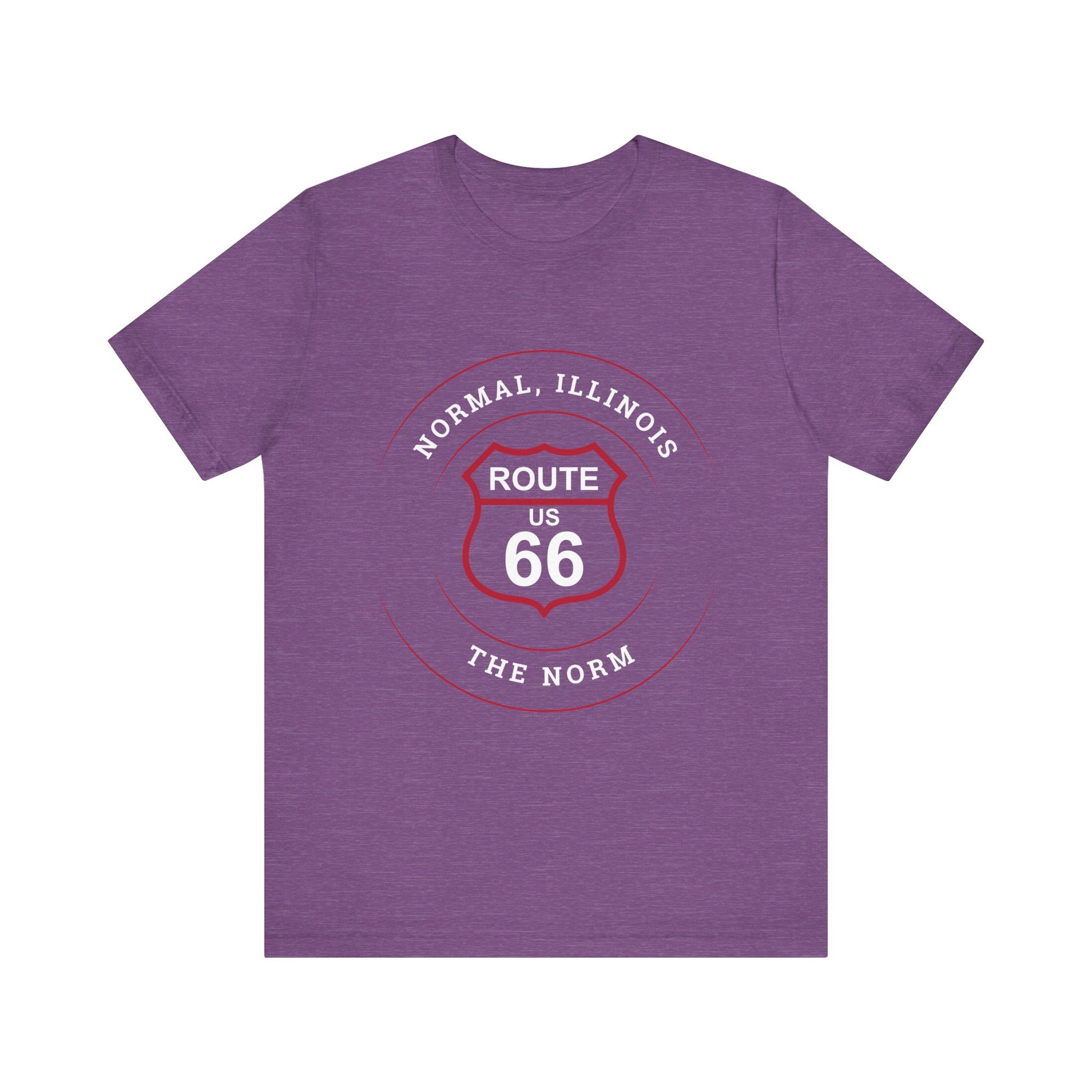 Heather team purple retro Route 66 unisex jersey tee with Normal, IL: "The Norm" design