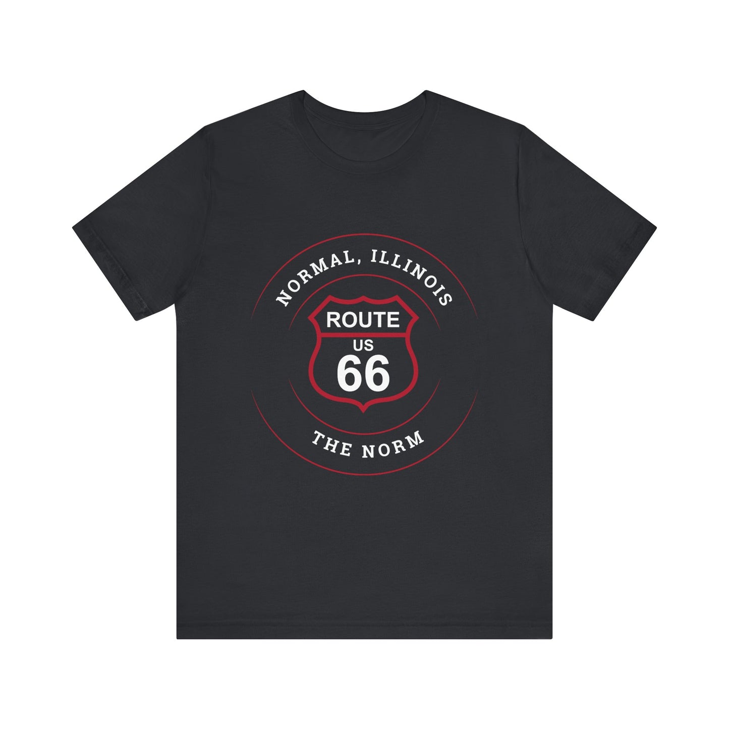 Vintage black retro Route 66 unisex jersey tee with Normal, IL: "The Norm" design