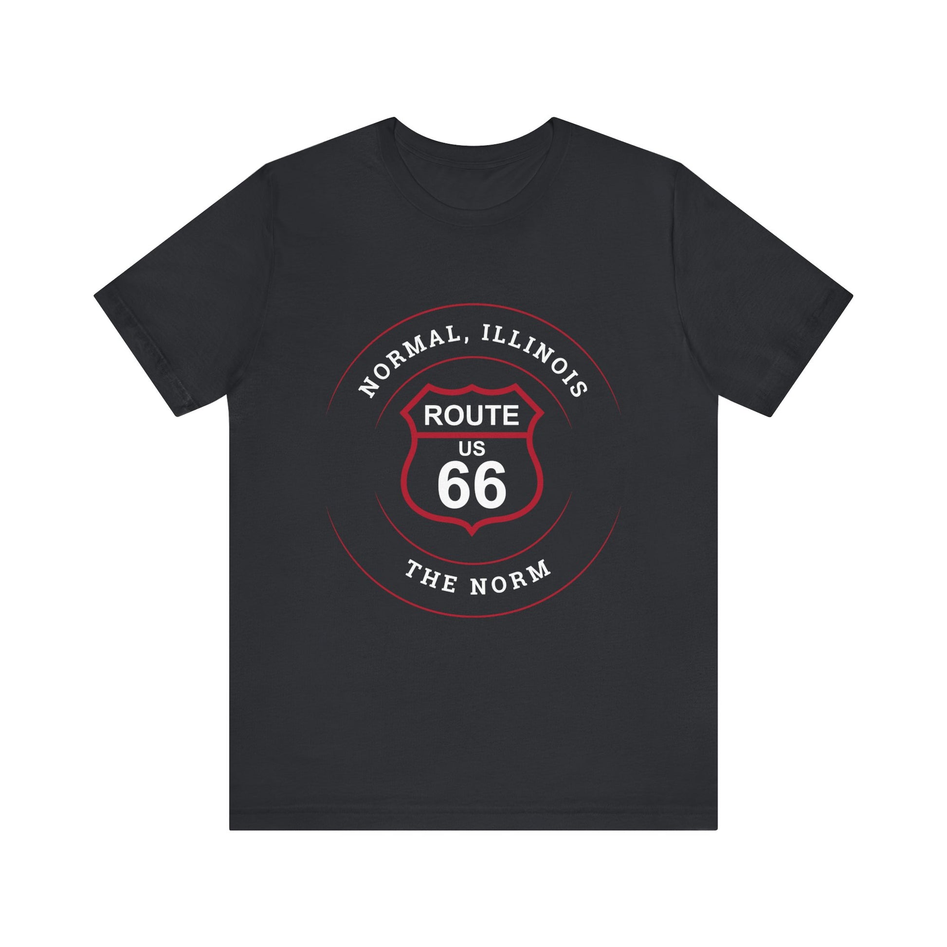 Vintage black retro Route 66 unisex jersey tee with Normal, IL: "The Norm" design