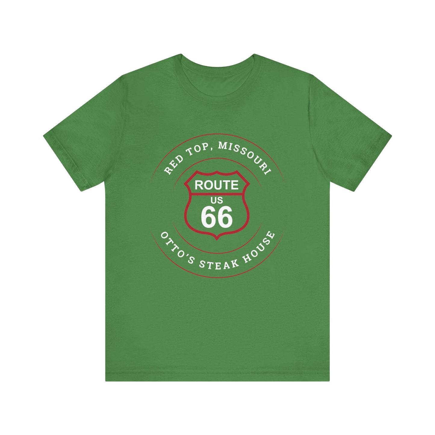 Leaf retro Route 66 unisex jersey tee with Red Top, MO "Otto's Steak House" design