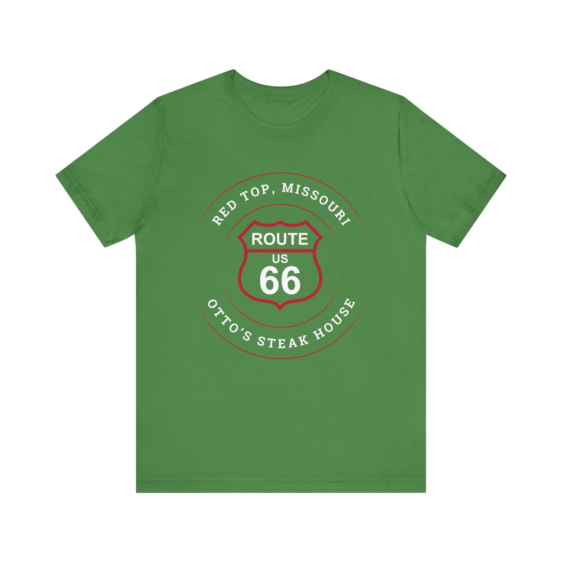Leaf retro Route 66 unisex jersey tee with Red Top, MO "Otto's Steak House" design