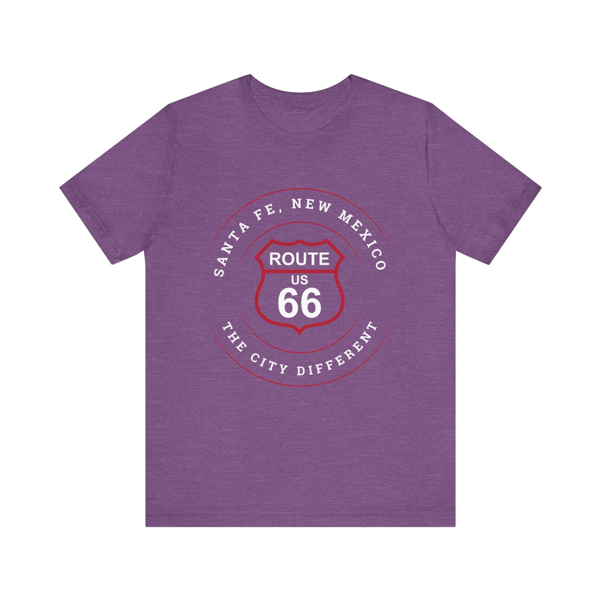 Heather team purple retro unisex jersey tee with Santa, Fe NM: "The City Different," graphic