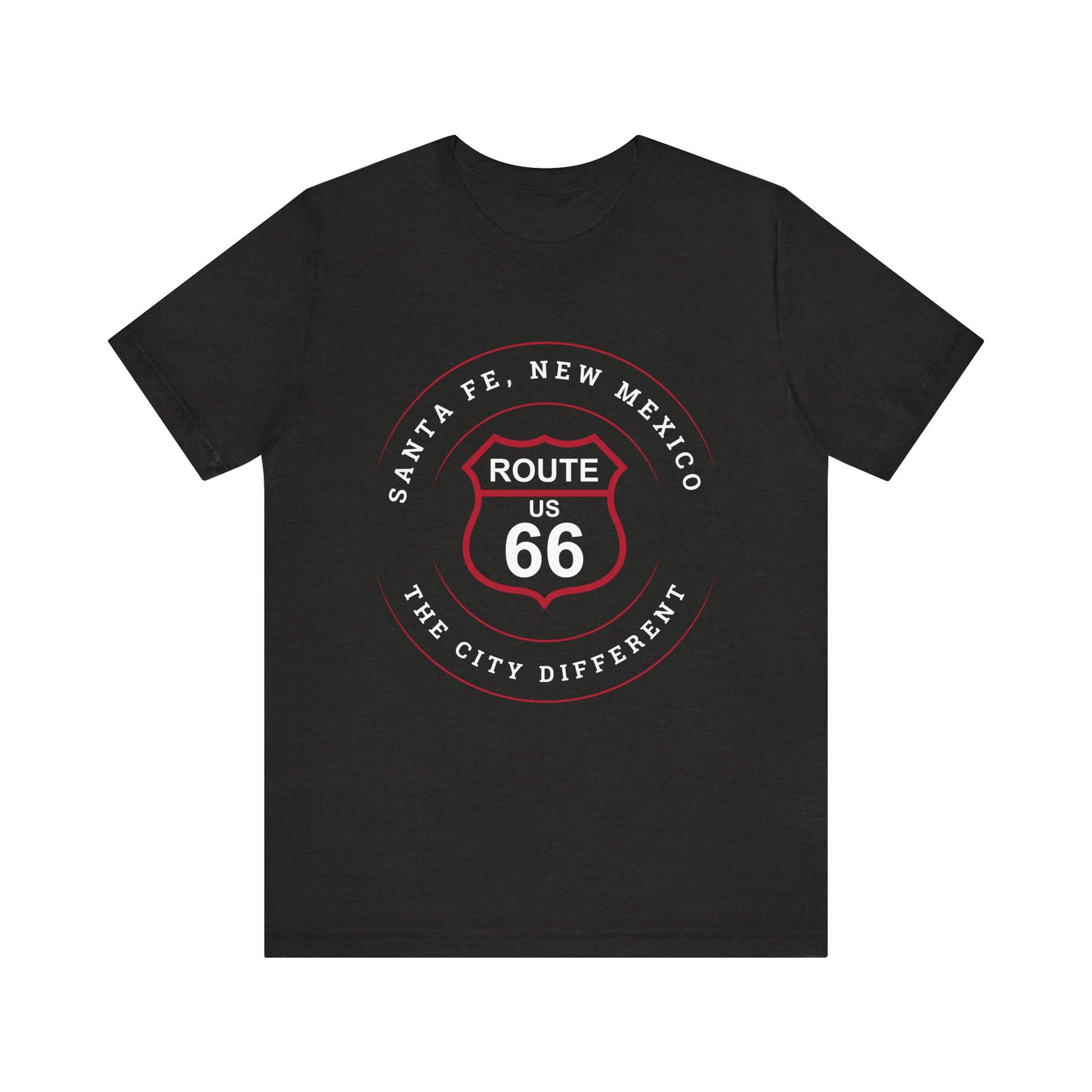 Vintage black retro unisex jersey tee with Santa, Fe NM: "The City Different," graphic