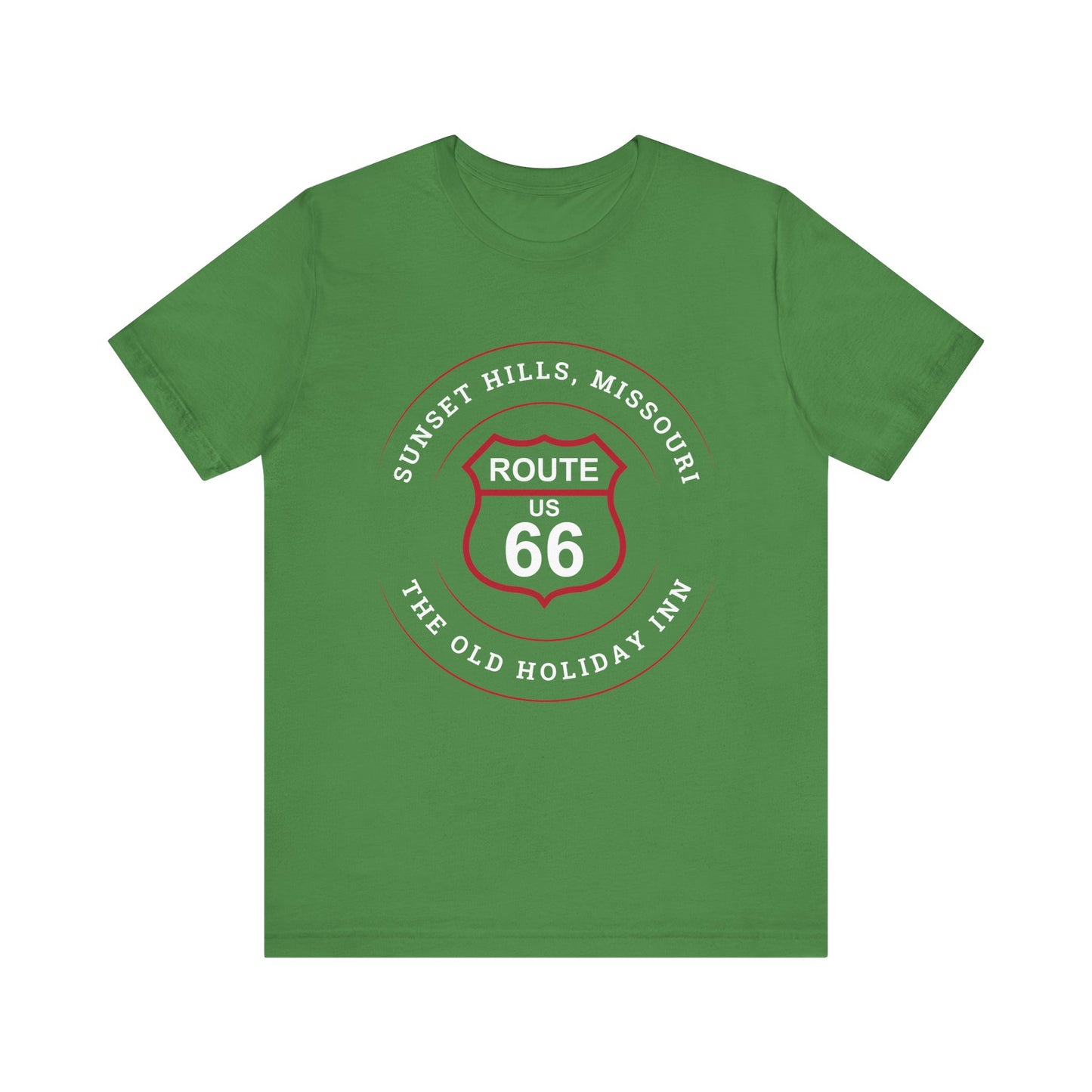 Leaf retro Route 66 unisex jersey tee with Sunset Hills, MO: "The Old Holiday Inn" design
