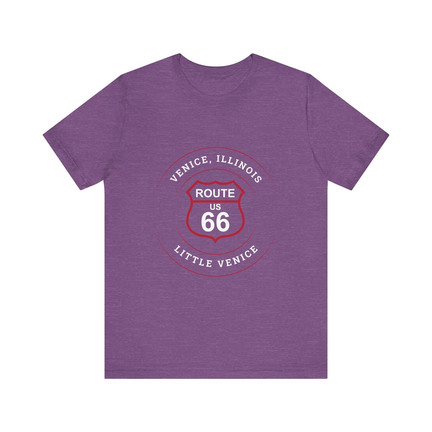 Heather team purple retro Route 66 unisex jersey tee with Venice, IL:: "Little Venice" design