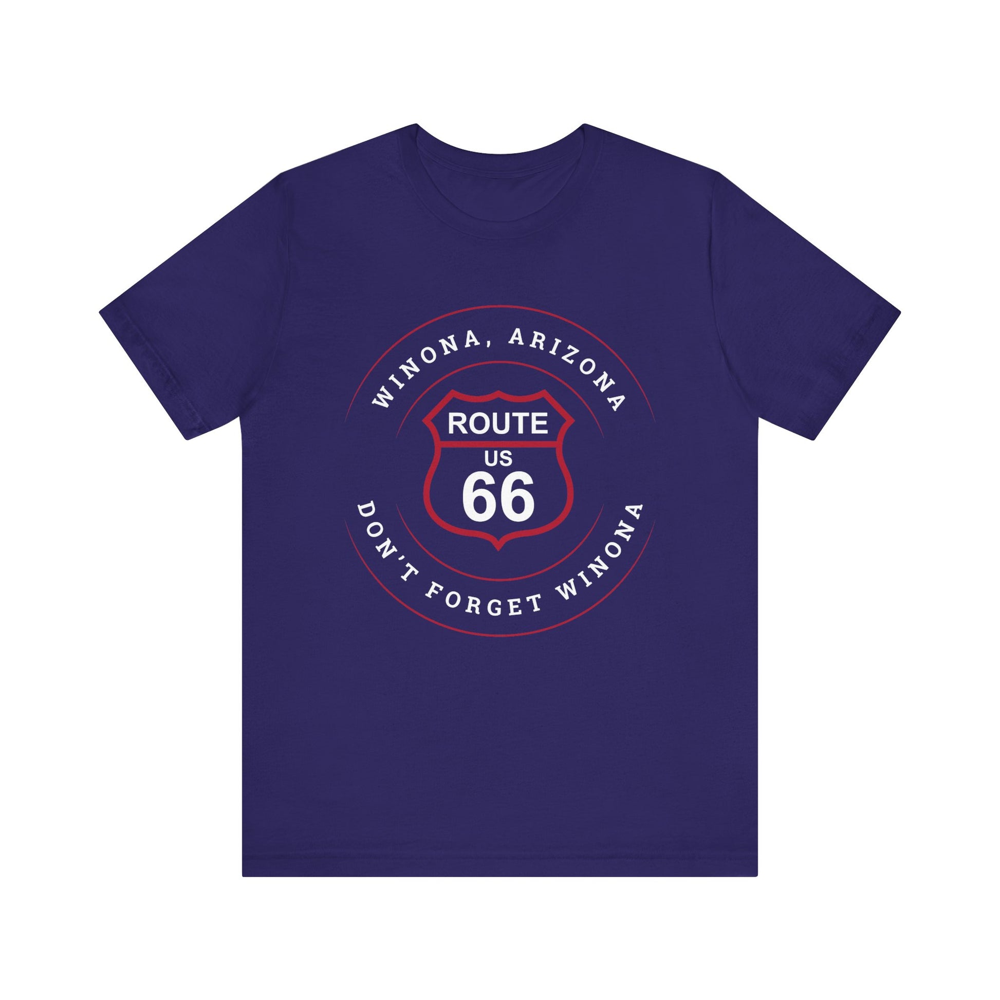 Team navy retro Route 66 unisex jersey tee with Winona, AZ: "Don't Forget Winona" design